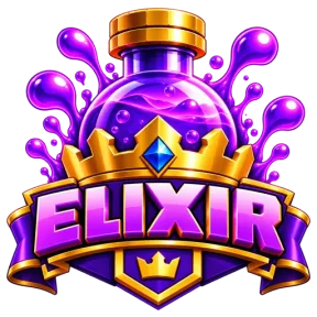 Elixir: a purple elixir bottle wearing a gold crown